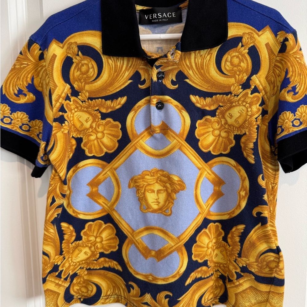 Versace Kids Polo with Blue and Gold Design